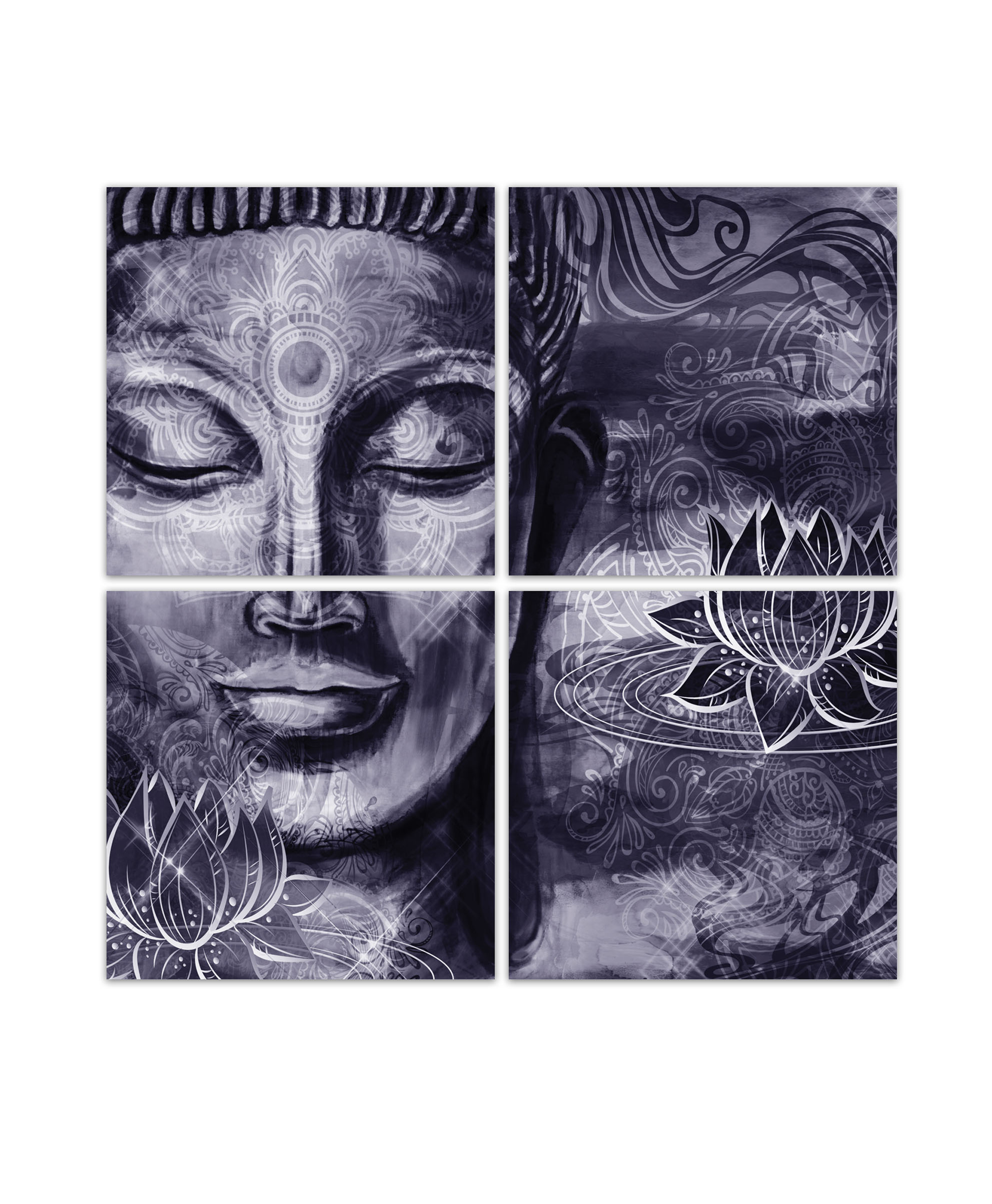 Abstraktní obraz fialový Buddha 100x100  cm, 4 díly