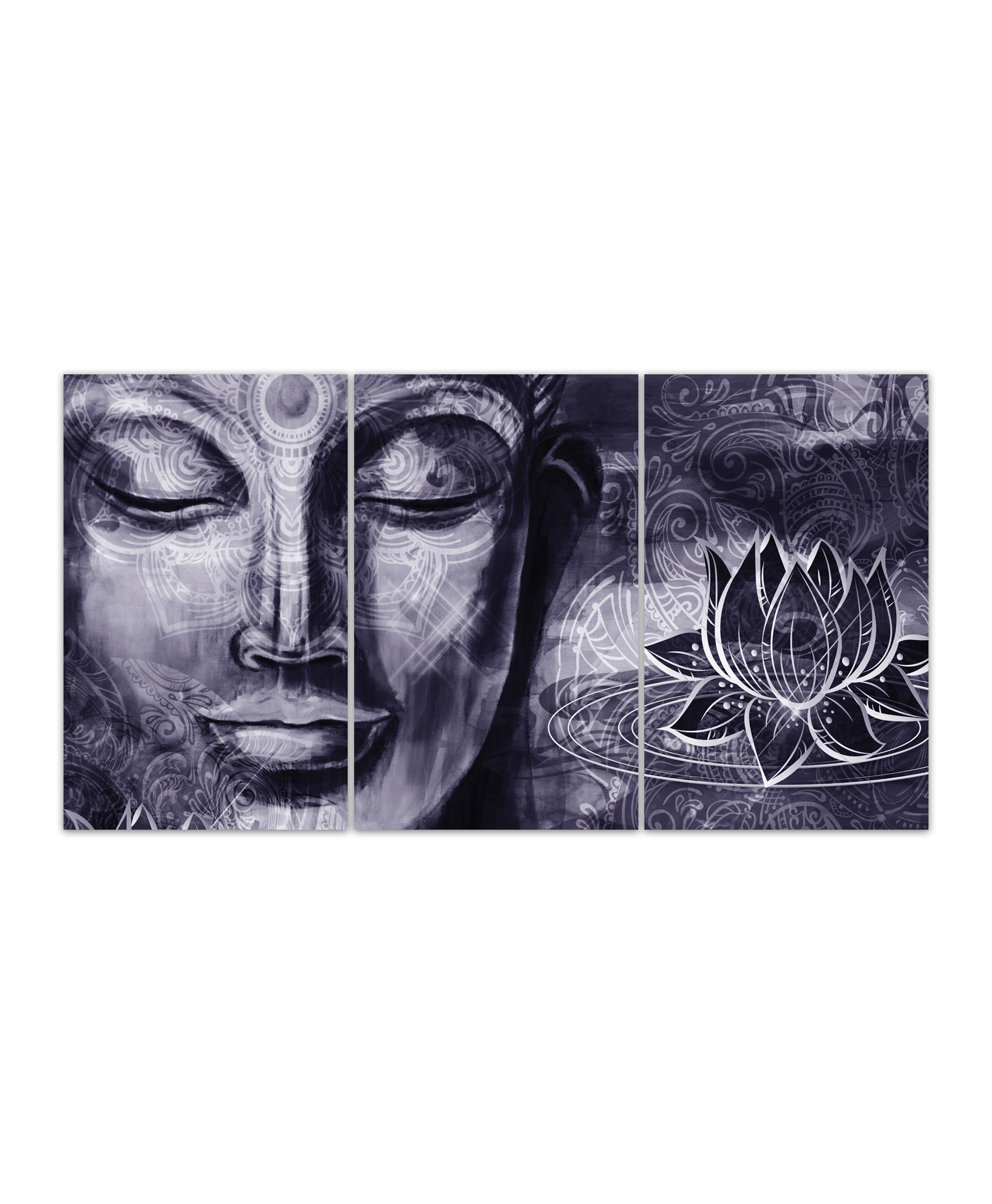 Abstraktní obraz fialový Buddha 150x100  cm, 3 díly