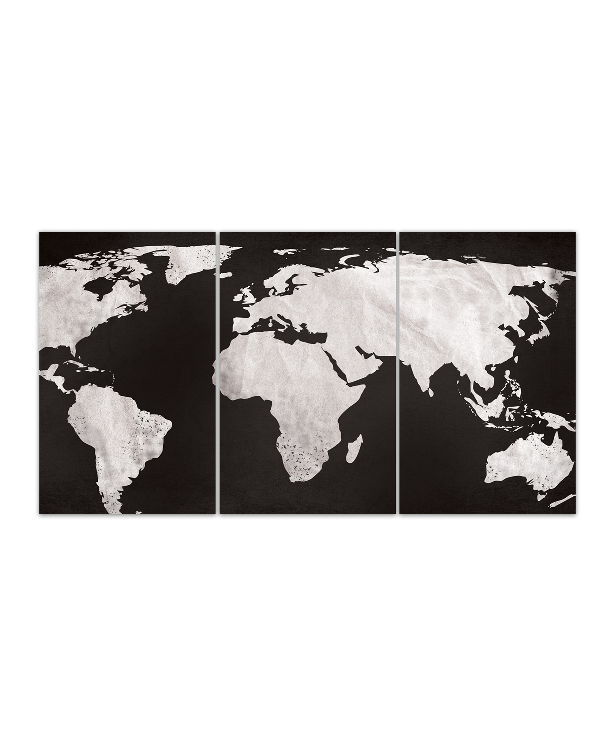 Obraz černobílá mapa světa 120x80  cm, 3 díly