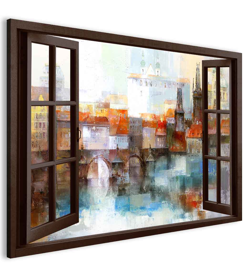 Obraz Karlv most za oknem 90x60  cm