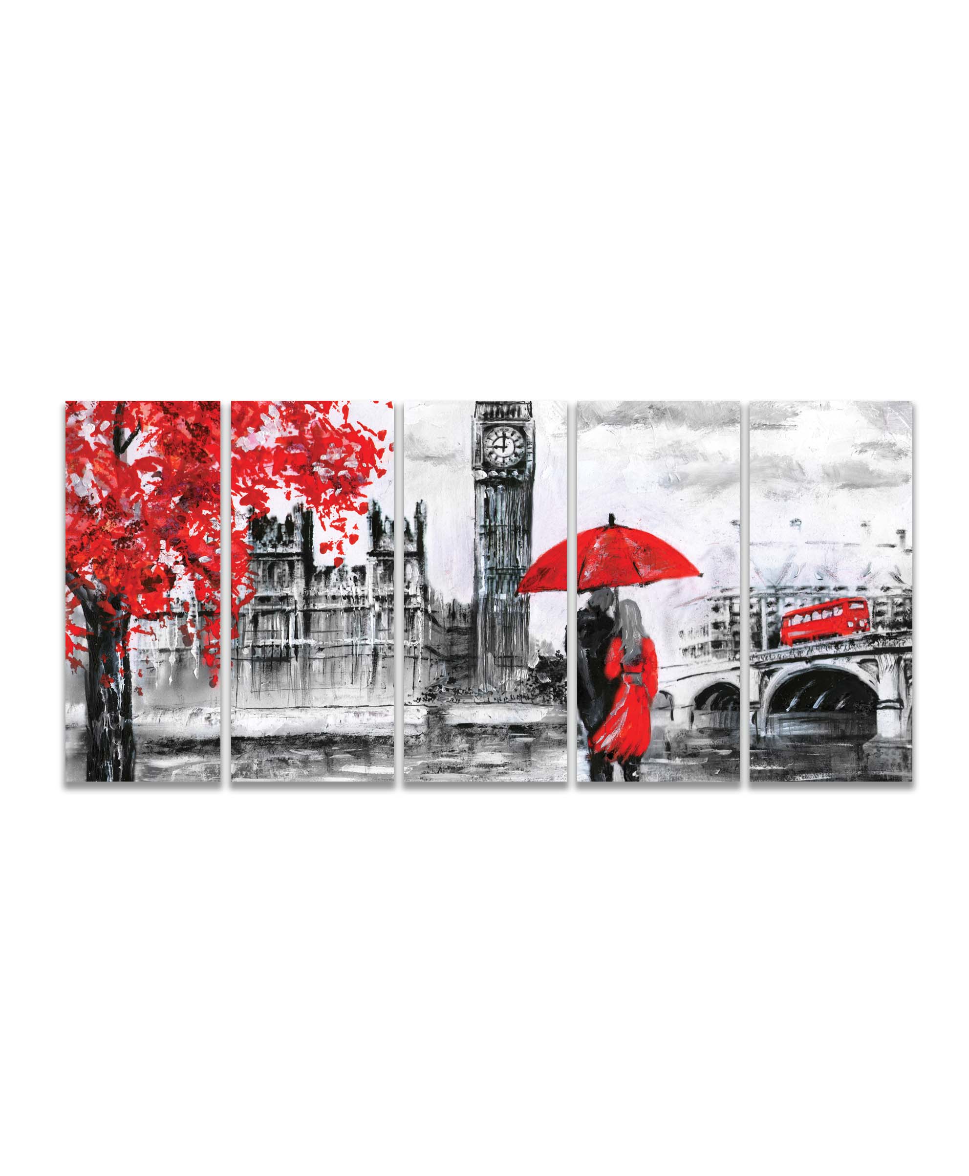 Obraz londýnská procházka červená 150x70  cm, 5 dílů