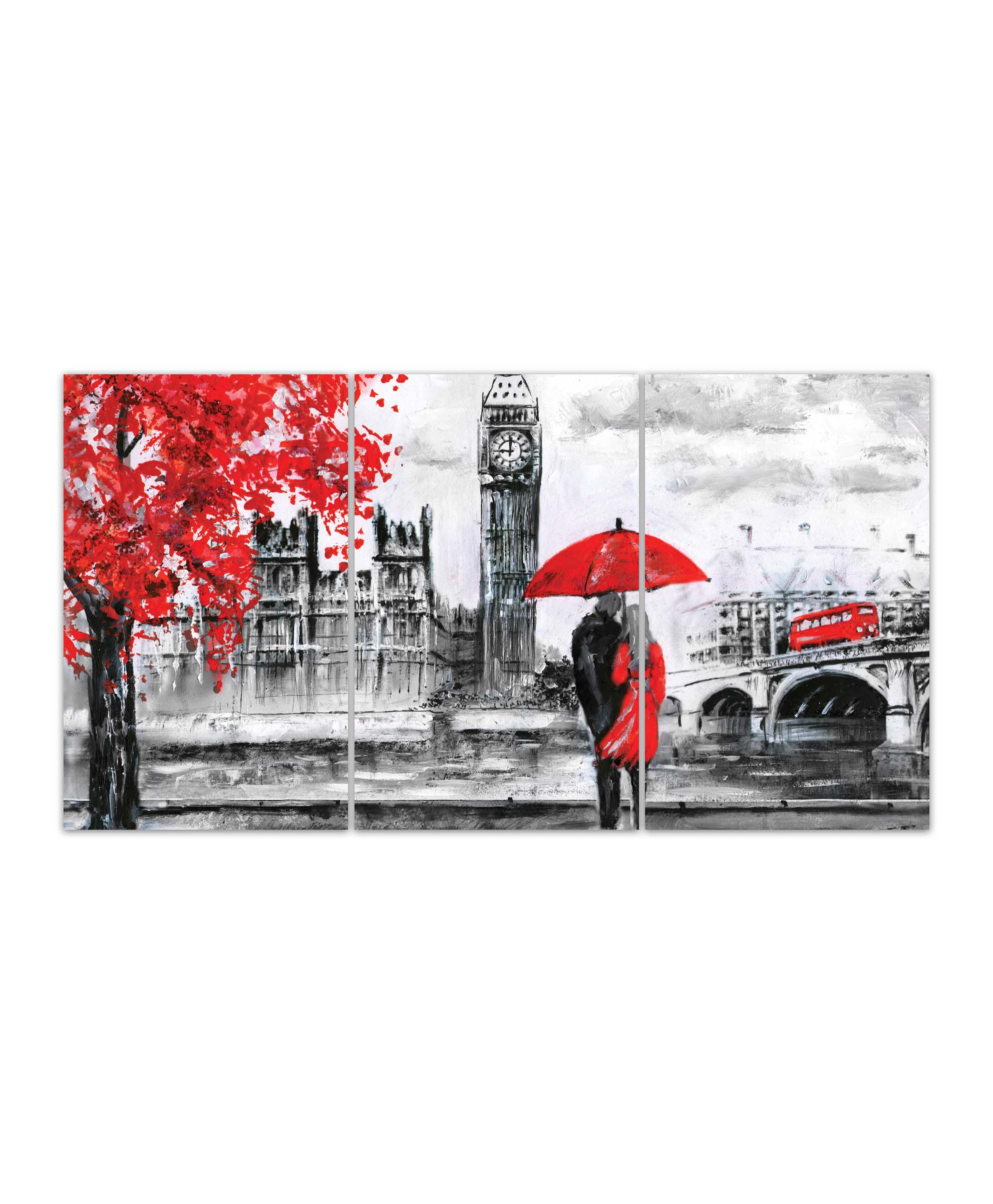 Obraz londýnská procházka červená 90x60  cm, 3 díly