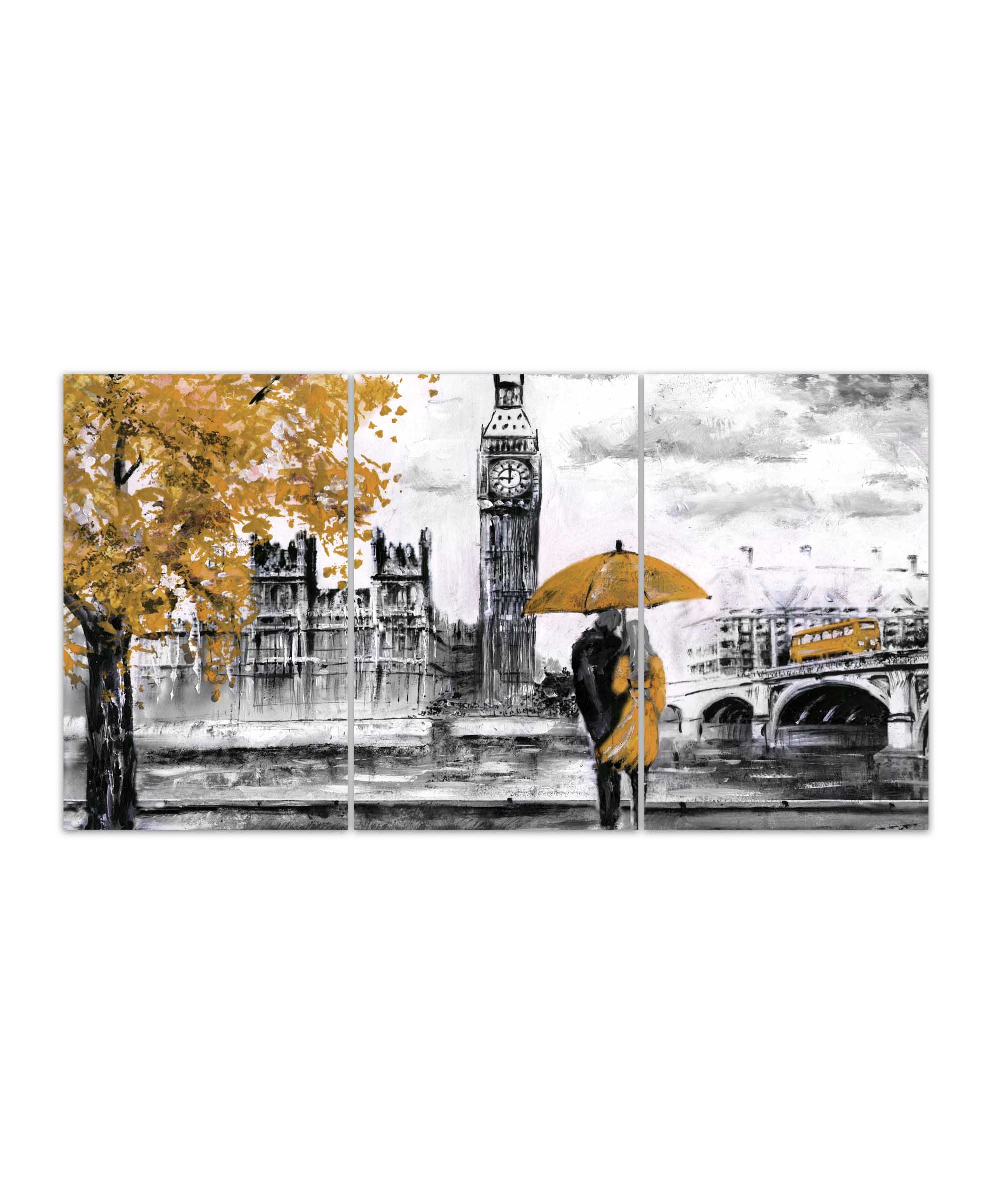 Obraz londýnská procházka žlutá 90x60  cm, 3 díly