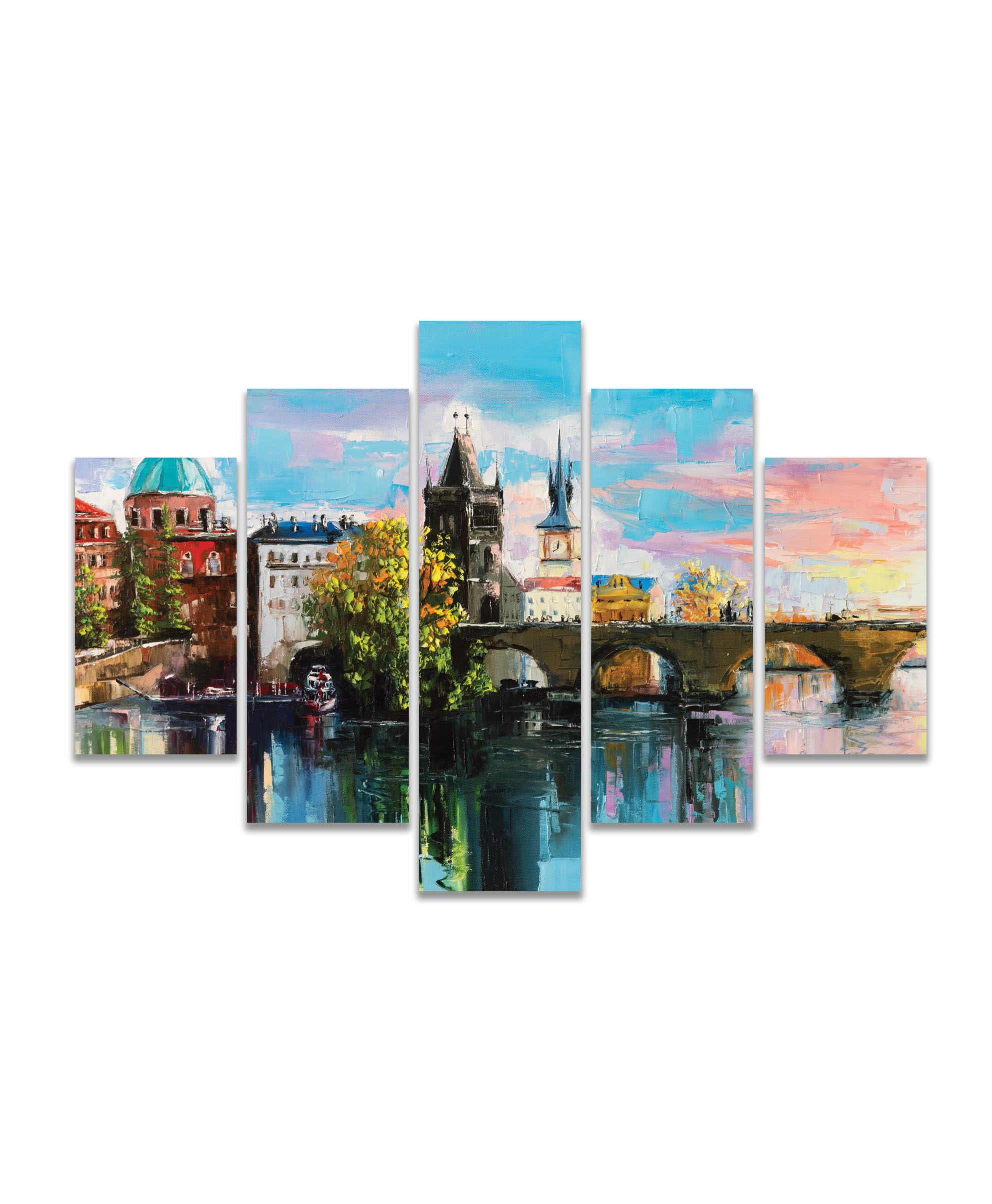 Obraz malovaný Karlův most 100x50  cm, 5 dílů