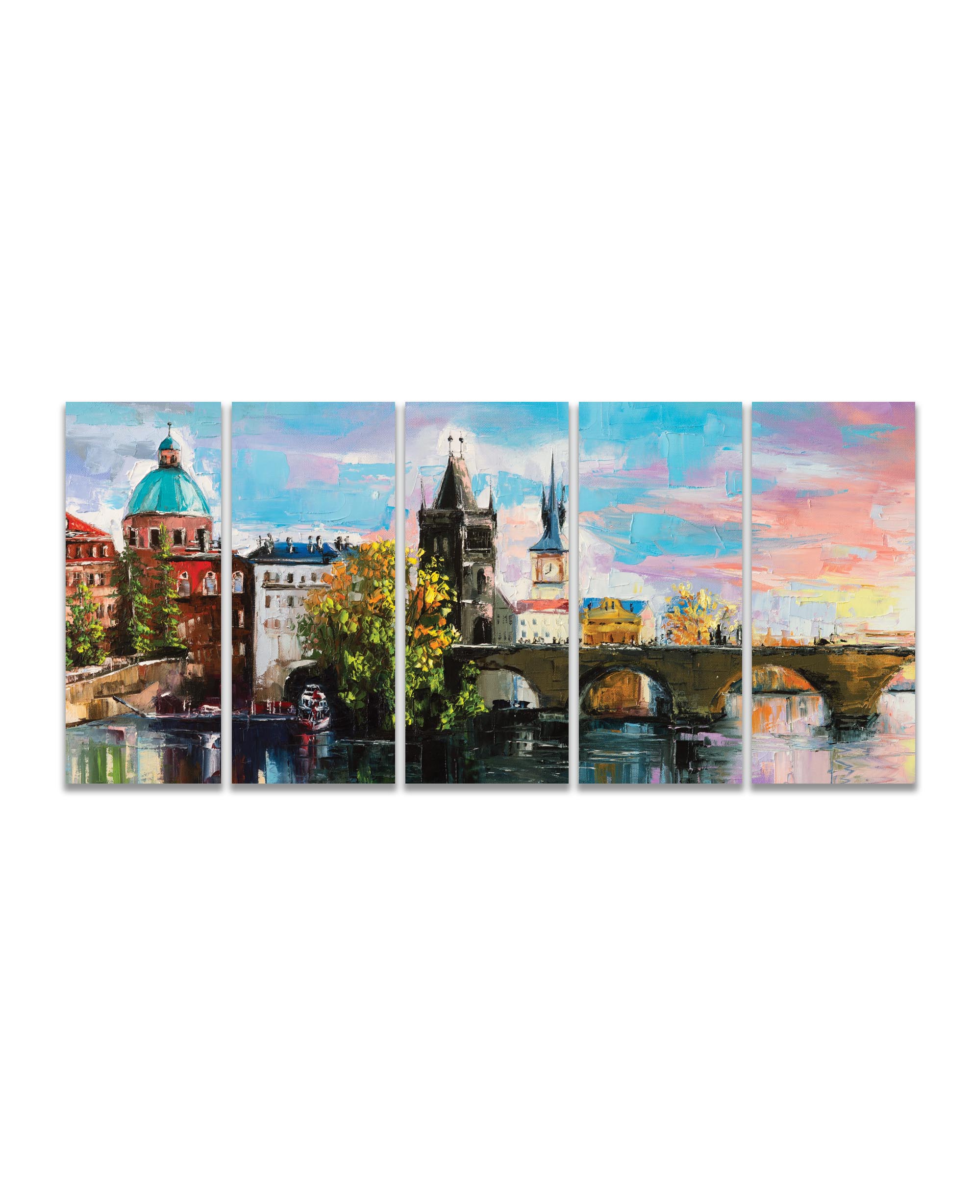 Obraz malovaný Karlův most 100x45  cm, 5 dílů