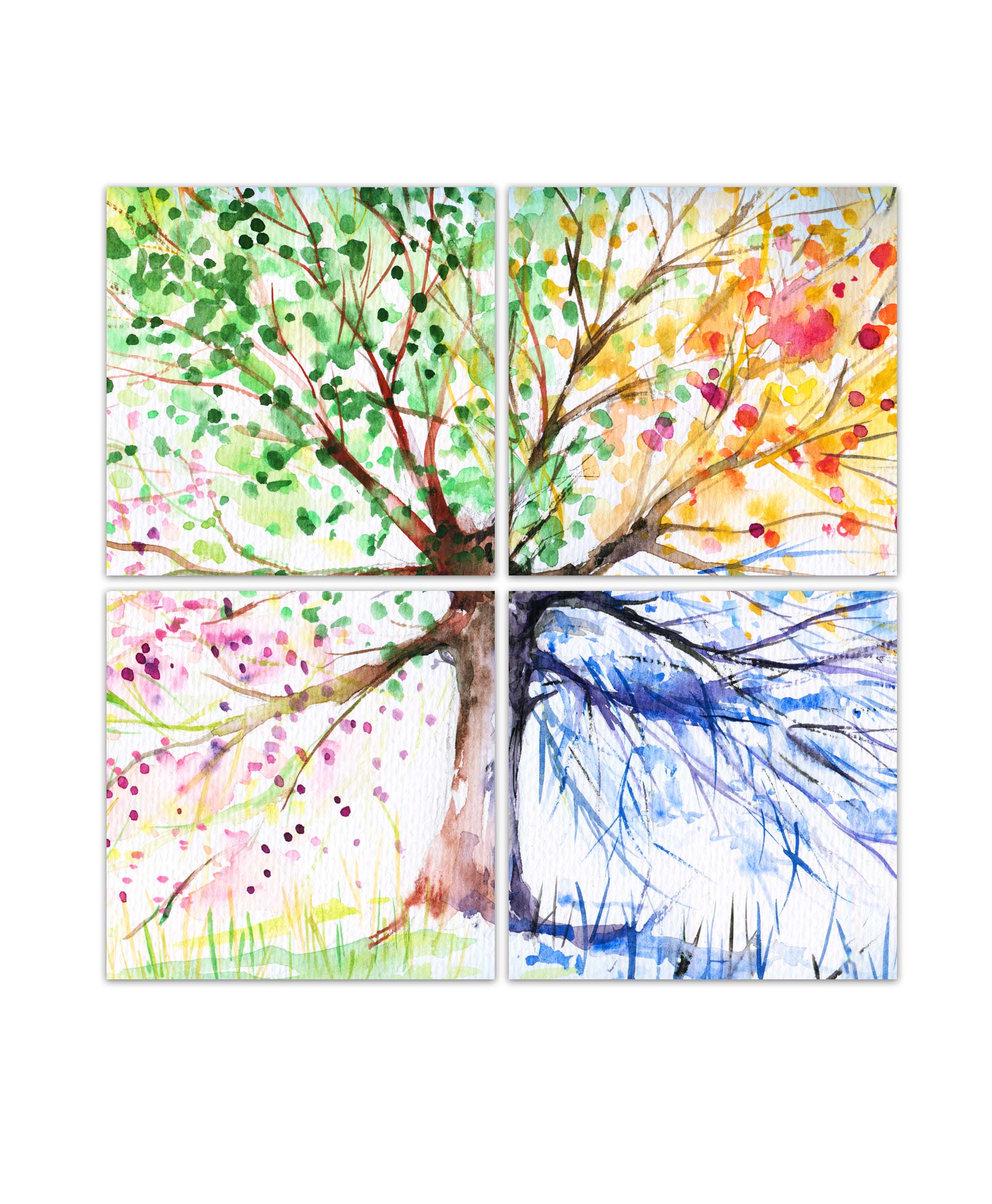 Obraz malovaný strom ročních období 50x50  cm, 4 díly