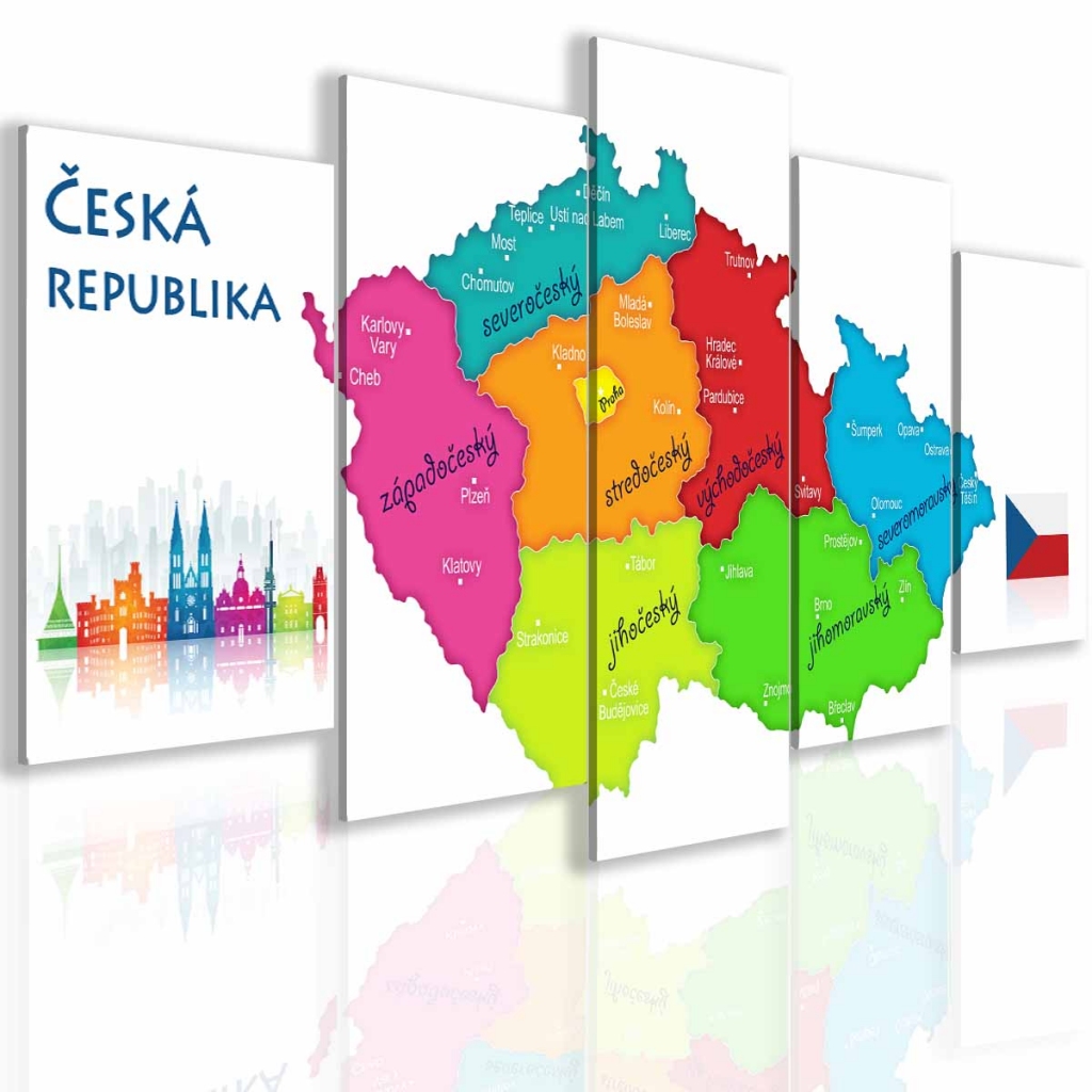 Obraz Mapa České republiky 100x50  cm, 5 dílů