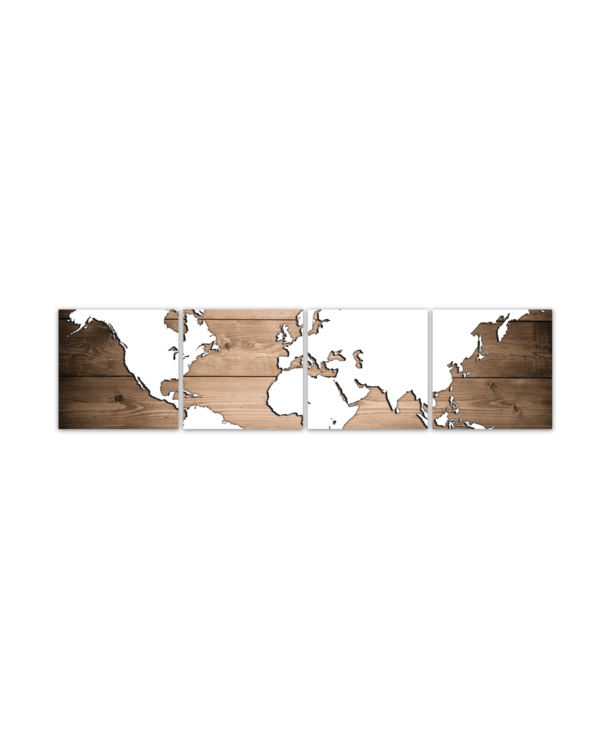 Obraz Mapa světa na dřevu 140x35  cm, 4 díly