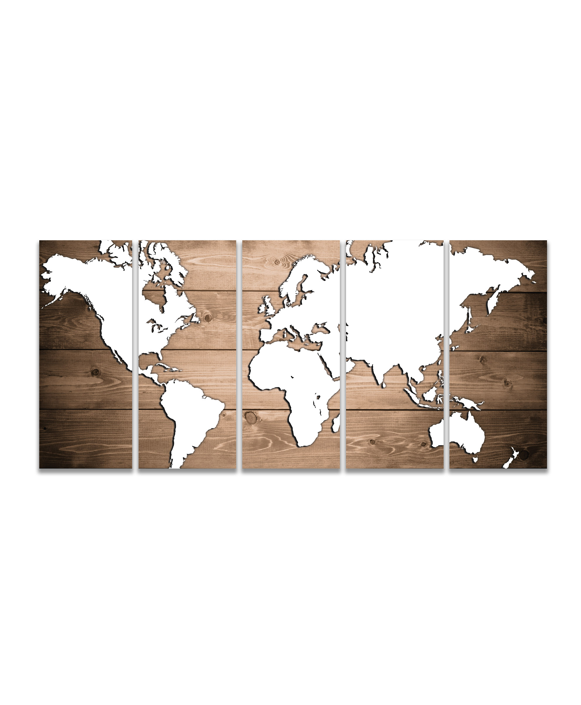 Obraz Mapa světa na dřevu 100x45  cm, 5 dílů