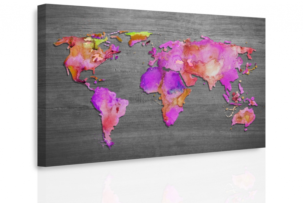 Obraz Mapa světa růžová 60x40  cm