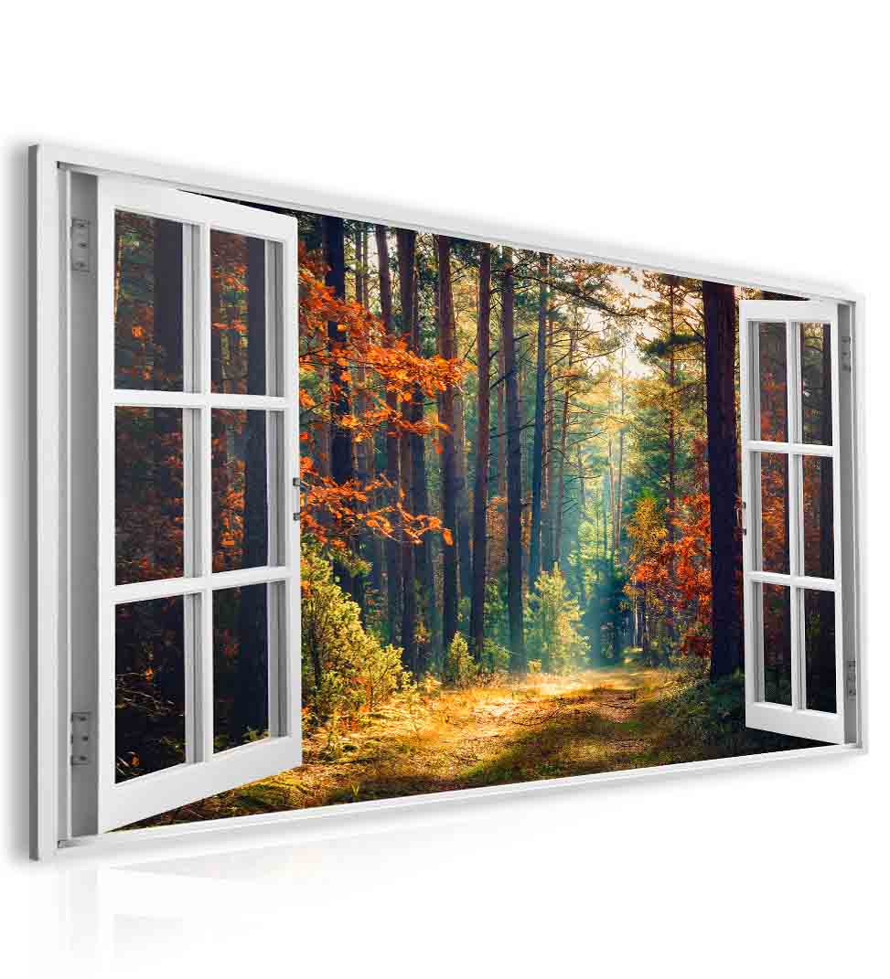 Obraz okno les pln barev 120x80  cm