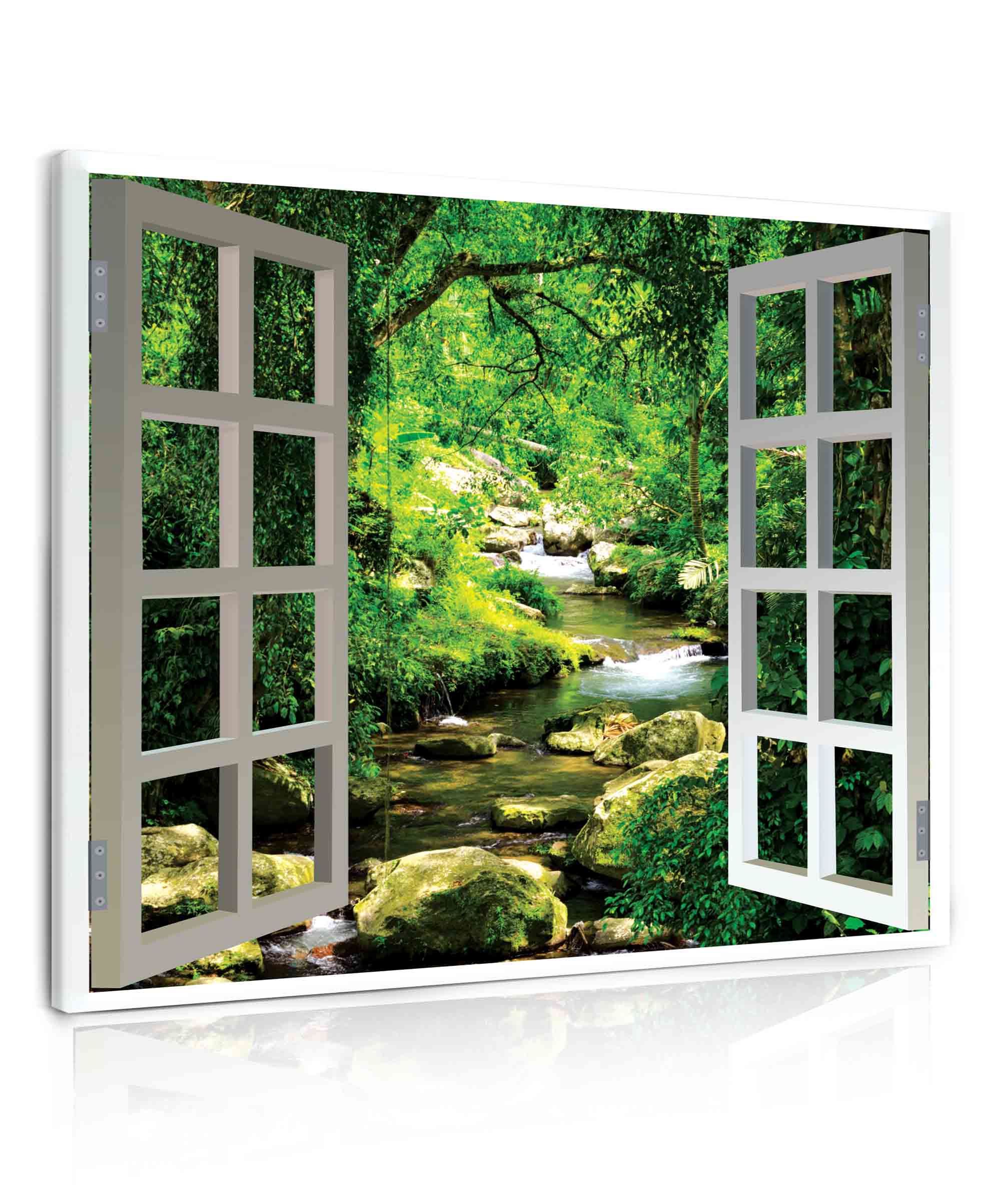 Obraz okno lesní říčka 80x60  cm