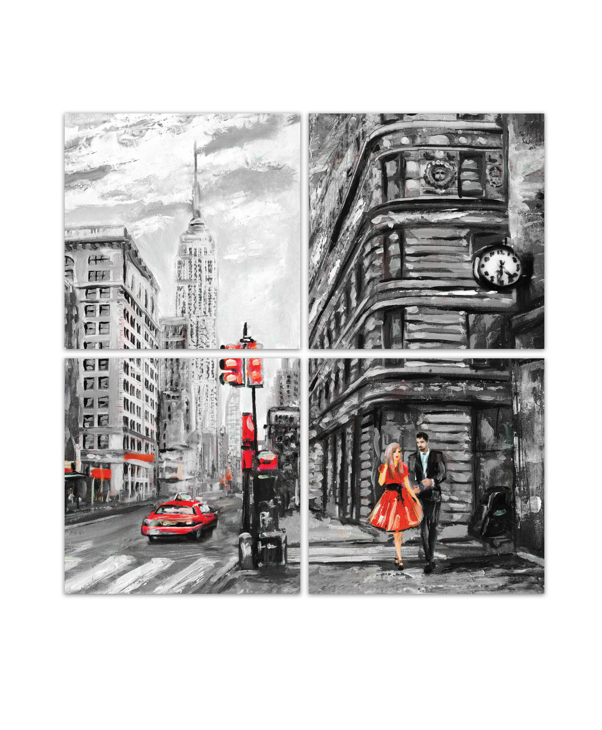 Obraz reprodukce New York červený 50x50  cm, 4 díly