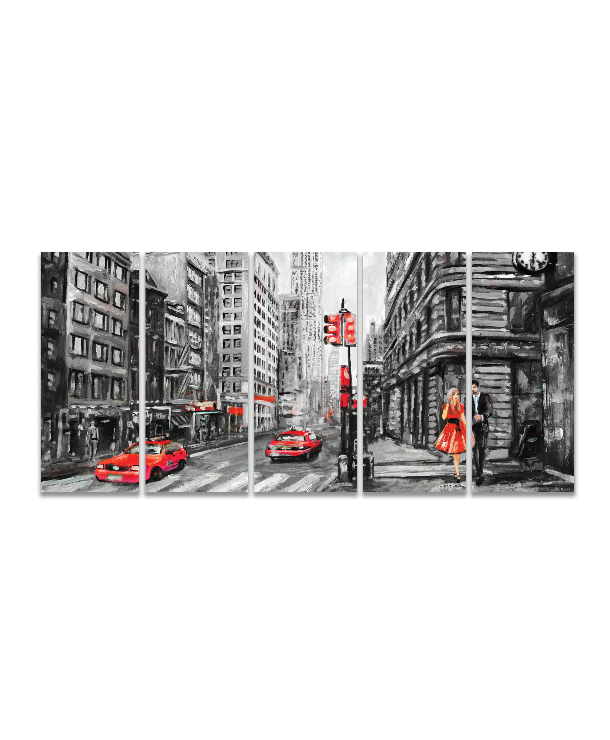 Obraz reprodukce New York červený 100x45  cm, 5 dílů
