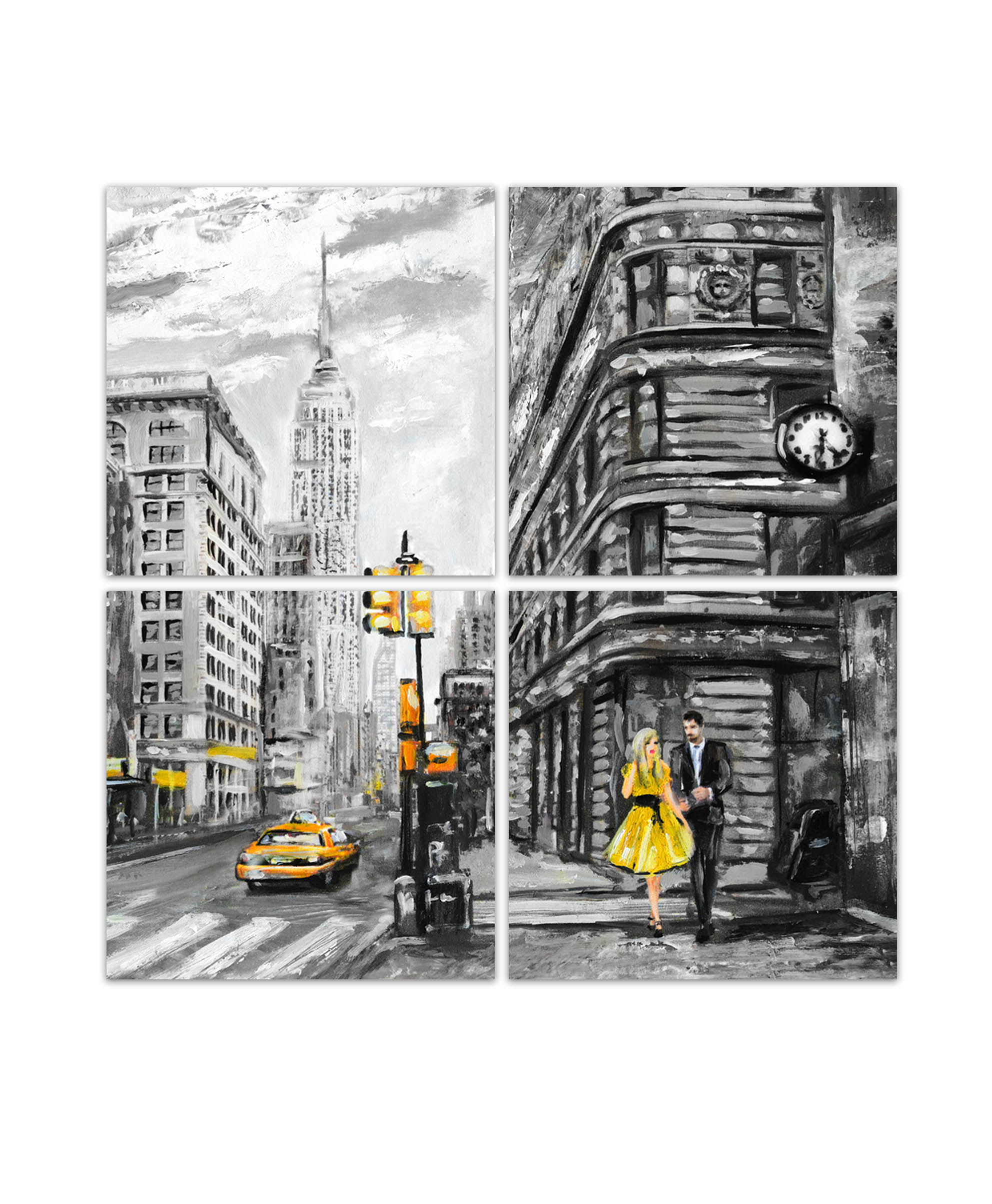 Obraz reprodukce New York žlutý 50x50  cm, 4 díly