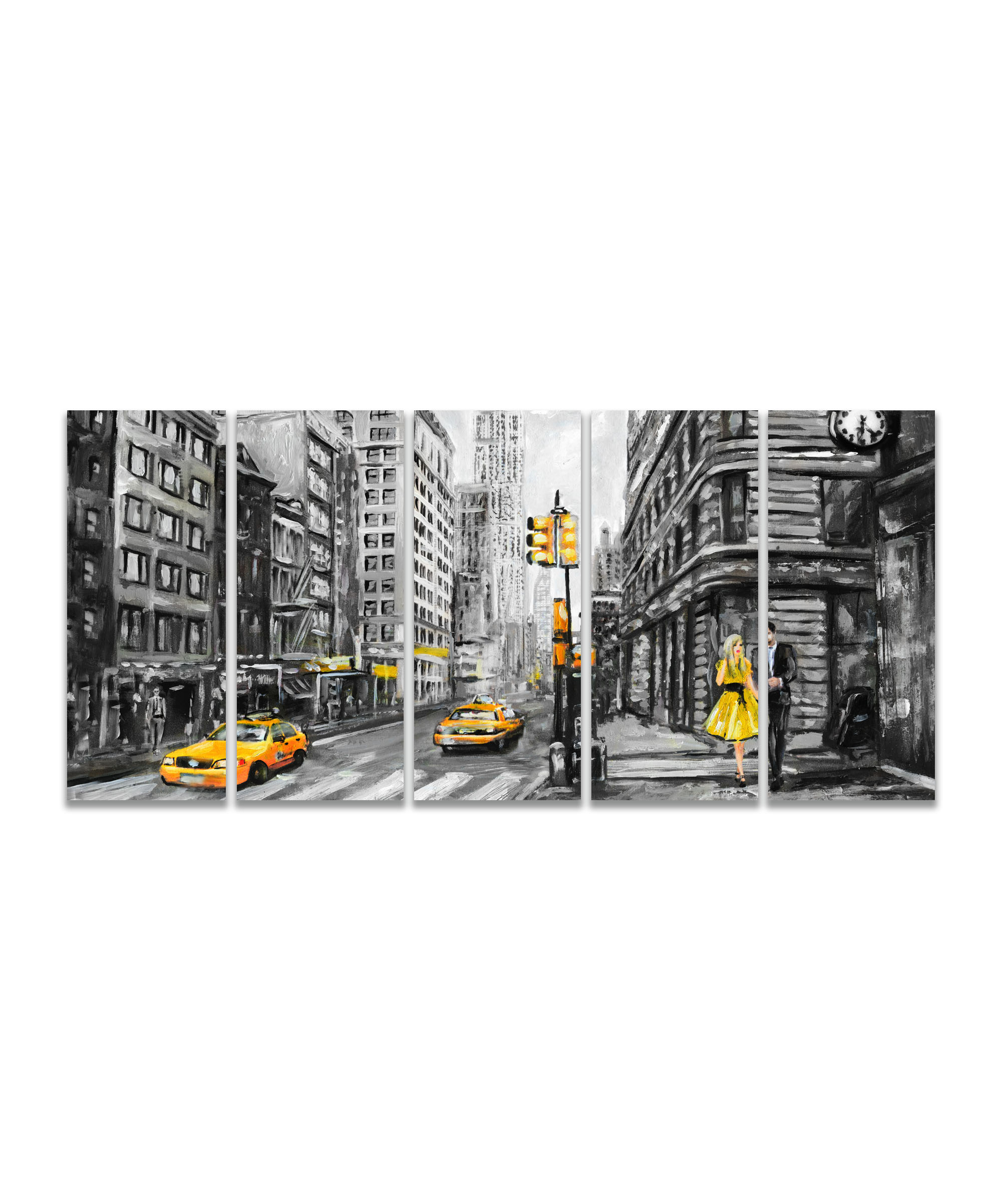Obraz reprodukce New York žlutý 150x70  cm, 5 dílů