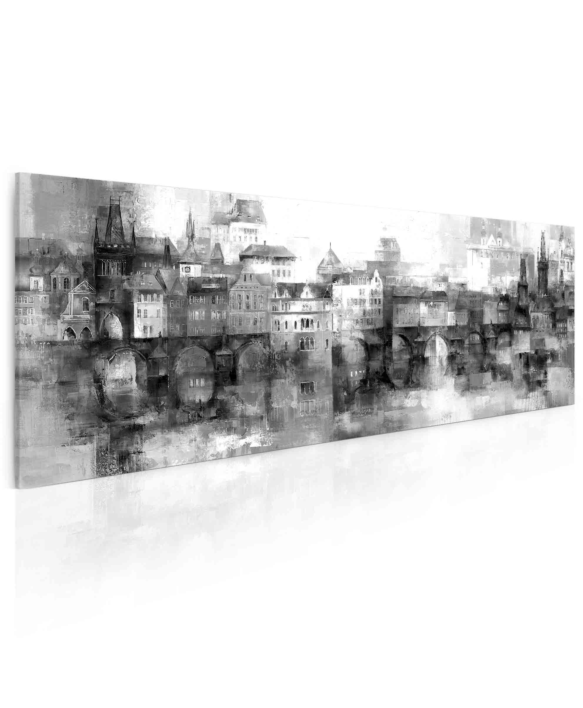 Obraz snové pražské panoráma - černobílé 100x40  cm