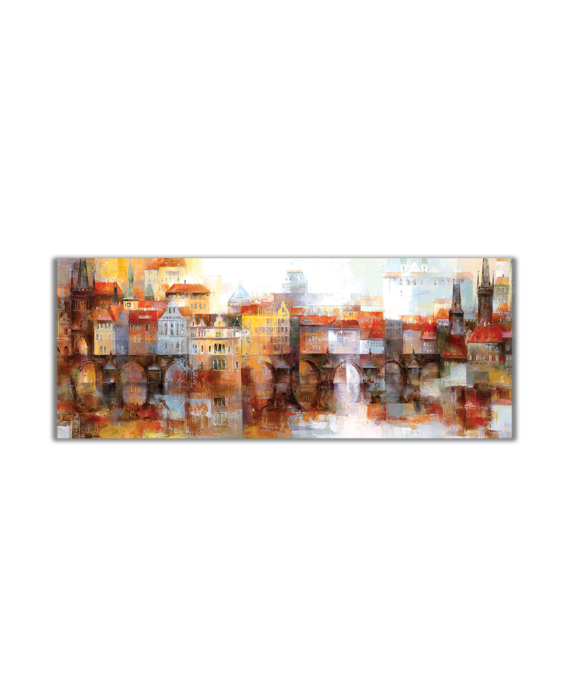 Obraz snové pražské panoráma - oranžové 100x45  cm