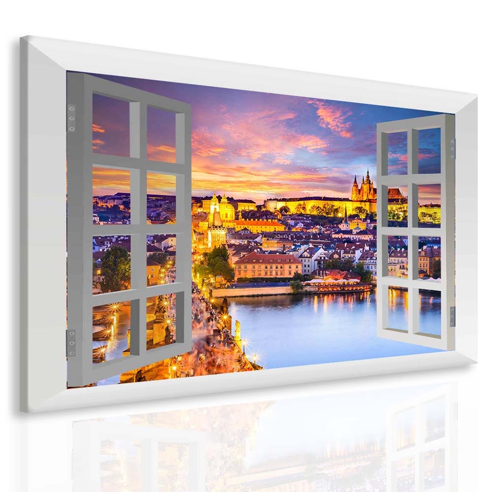 Obraz večerní Praha za oknem 50x40  cm