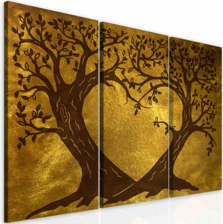 Obraz Zlat srdcov stromy 120x80  cm, 3 dly