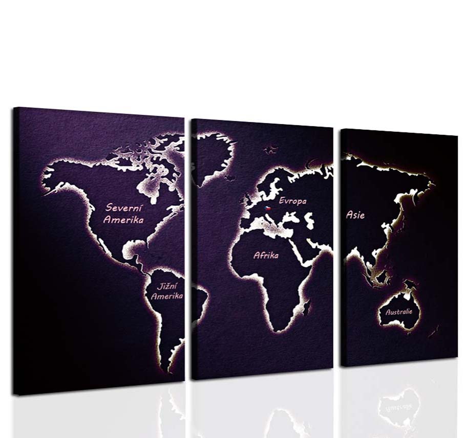 Třídílný obraz mapa světa II. 90x70  cm